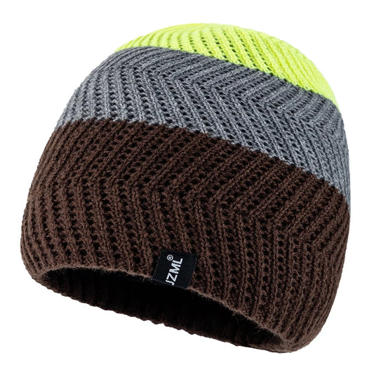 Unisex JZML Letter Label Decor Beanie Hat Casual Colorful Stripes Winter Knitted Hat Daily Life And Outdoor Ski Sports Cap