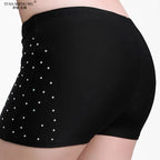 Black belly dance safety shorts with diamond embellishments