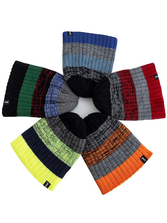 Unisex JZML Letter Label Decor Beanie Hat Casual Colorful Stripes Winter Knitted Hat Daily Life And Outdoor Ski Sports Cap