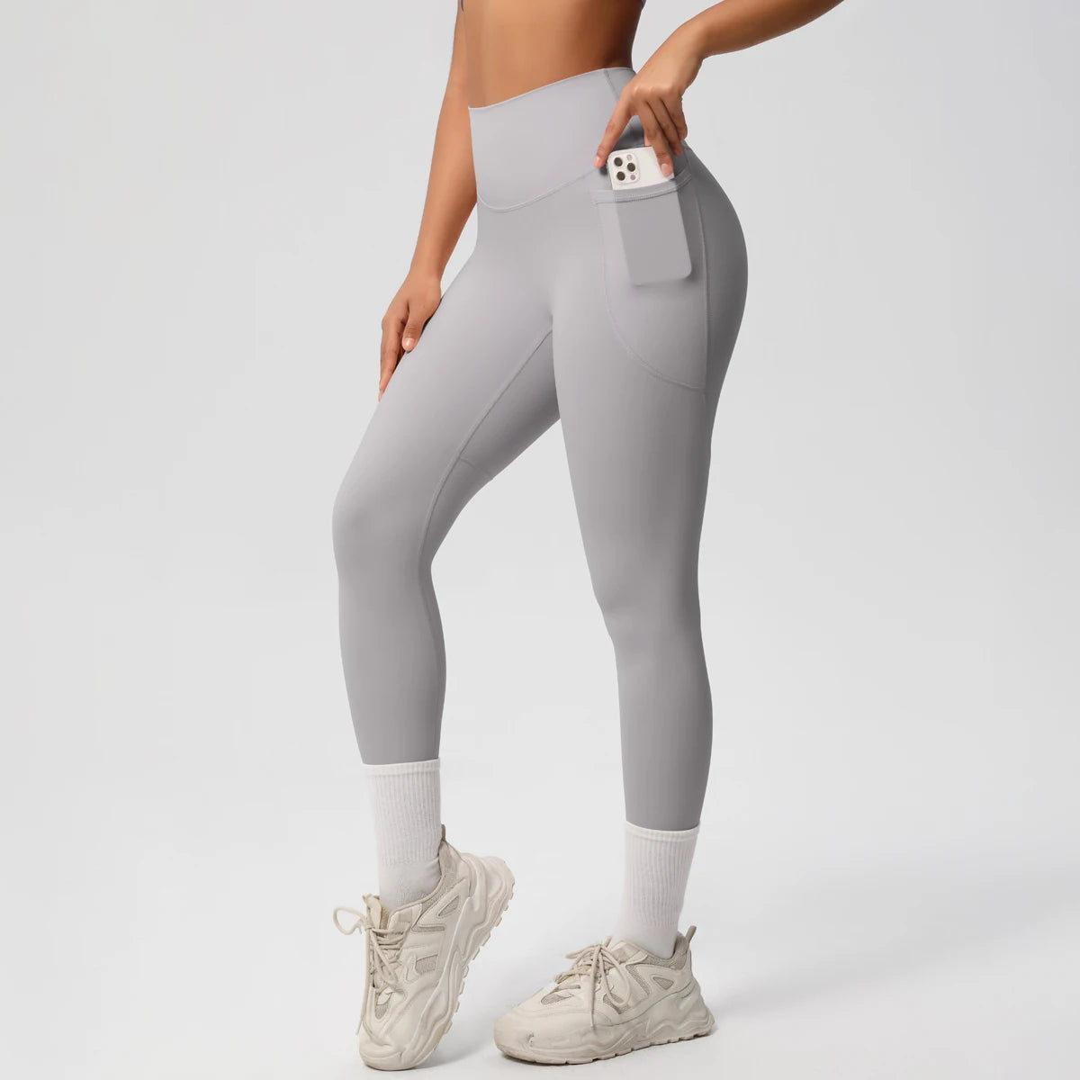 High Waist Women's Leggings Stretch Yoga Pants Tights With Pockets Push Up Fitness Running Sportswear Solid Color Pants