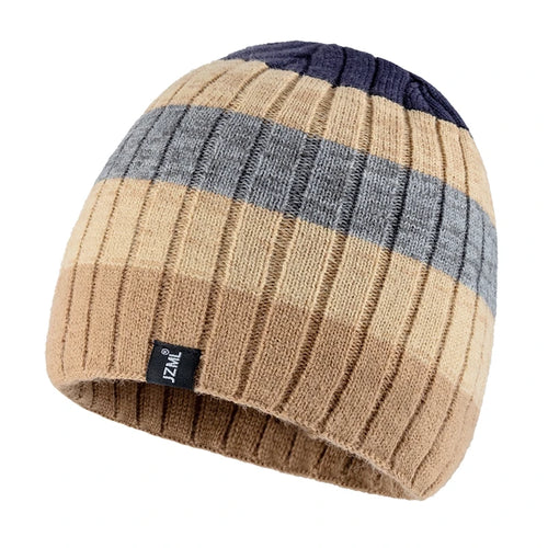 Unisex JZML Letter Label Decor Beanie Hat Casual Colorful Stripes Winter Knitted Hat Daily Life And Outdoor Ski Sports Cap