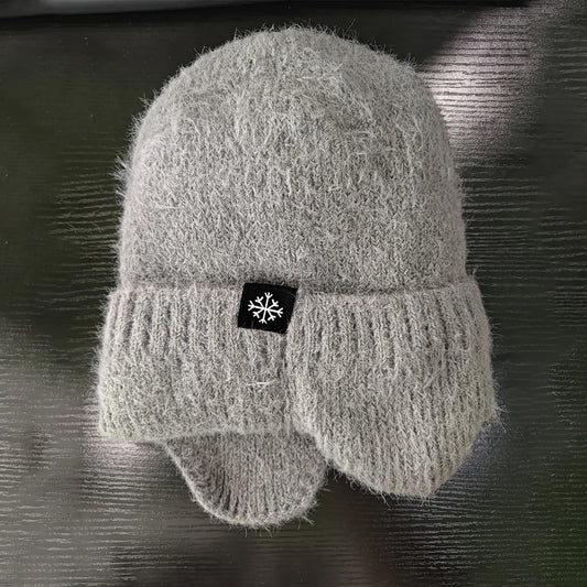 Hot Sale Women Earflap Winter Hat Candy Colors Fashion Faux Fur Knitted Hat Kpop Style Soft Beanie Hats Female Streetwear Cap