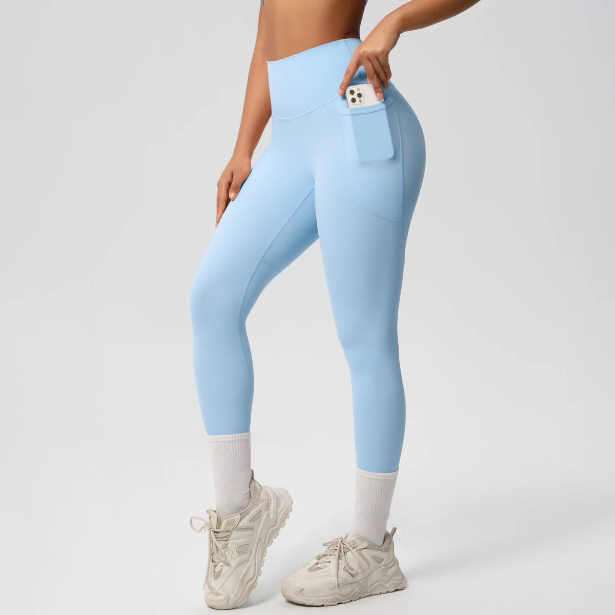 High Waist Women's Leggings Stretch Yoga Pants Tights With Pockets Push Up Fitness Running Sportswear Solid Color Pants