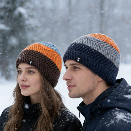 Unisex JZML Letter Label Decor Beanie Hat Casual Colorful Stripes Winter Knitted Hat Daily Life And Outdoor Ski Sports Cap
