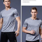 Men's grey quick dry compression running shirt for fitness and gym sportswear.