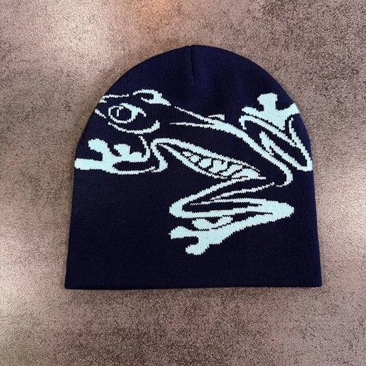 Tree Frog Print Beanie Men Women, Stretchy Knit Skull Cap for Outdoor Sports, Casual Streetwear, Unisex Cuffed Winter Hat