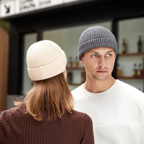 Winter Knitted Hat Warm Outdoor Sport Cold Protection Running Beanie Cap Elastic Thermal Cycling Skull Roll-up Cuffed Cap