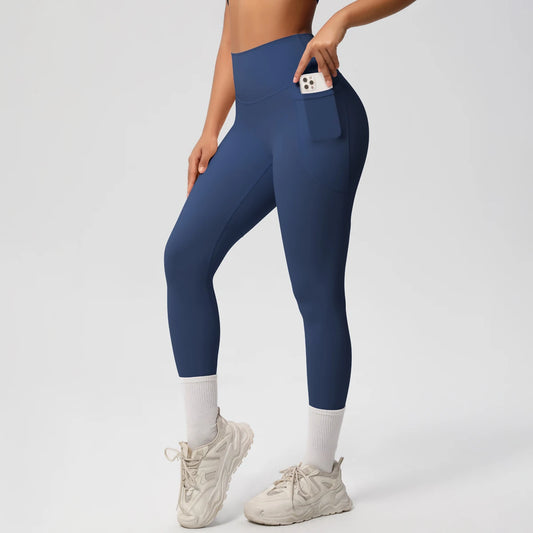 Pantalones Leggings de Mujer de Cintura Alta Elásticos para Yoga Mallas con Bolsillos Push Up Ropa Deportiva para Fitness Running Pantalones de Color Liso