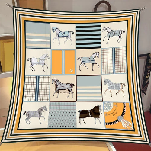 90x90cm New Design Horse Universe Printed Twill Silk Scarf Square Scarves Lady Wraps Kerchief Woman Neck Shawl Wraps