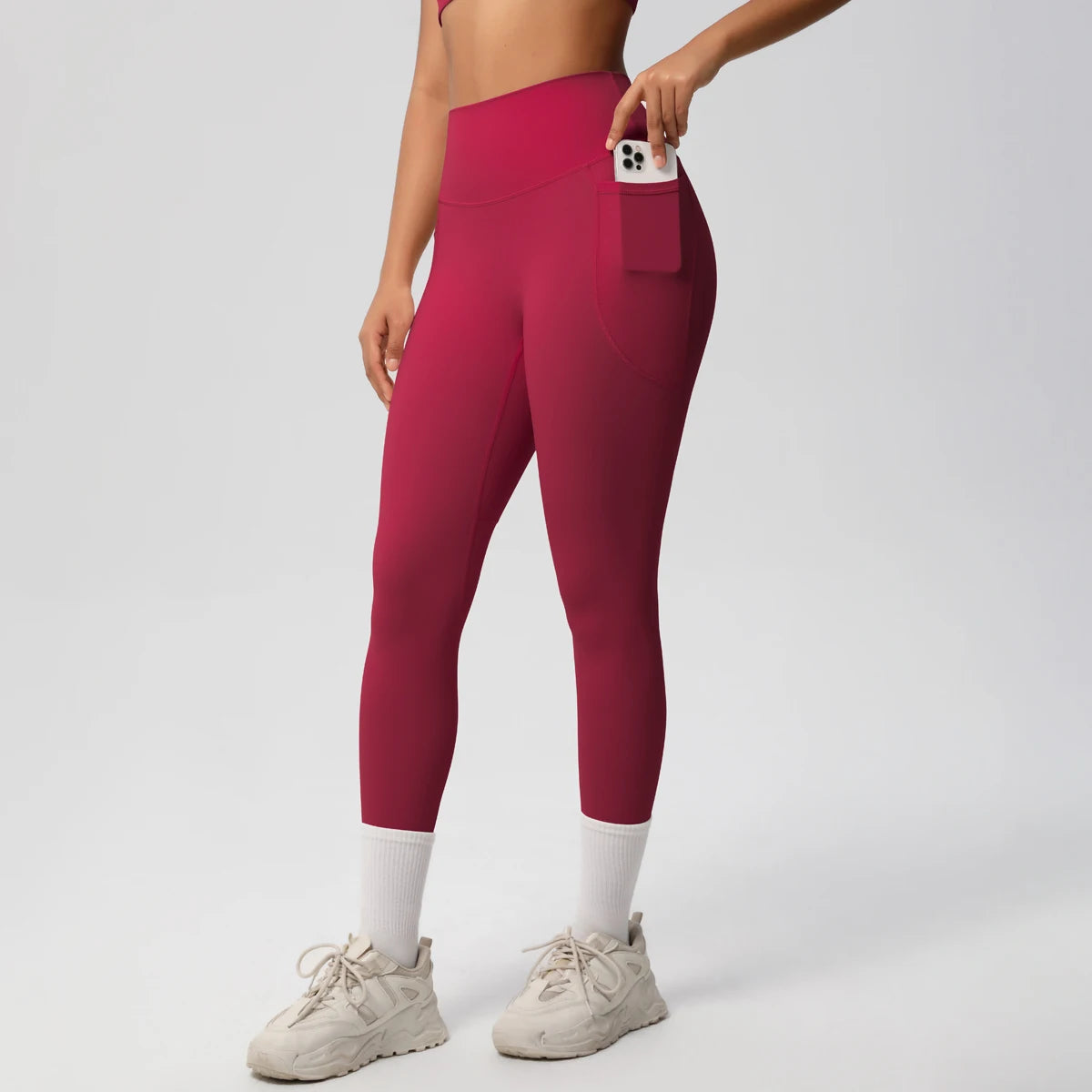 High Waist Women's Leggings Stretch Yoga Pants Tights With Pockets Push Up Fitness Running Sportswear Solid Color Pants