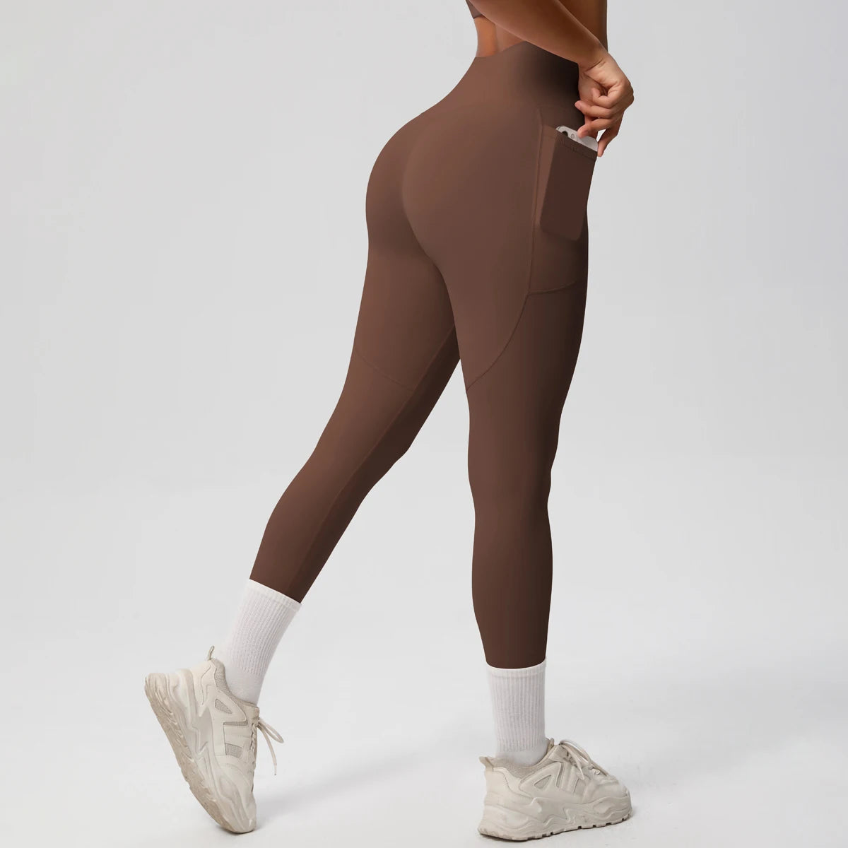High Waist Women's Leggings Stretch Yoga Pants Tights With Pockets Push Up Fitness Running Sportswear Solid Color Pants