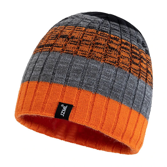 Unisex JZML Letter Label Decor Beanie Hat Casual Colorful Stripes Winter Knitted Hat Daily Life And Outdoor Ski Sports Cap