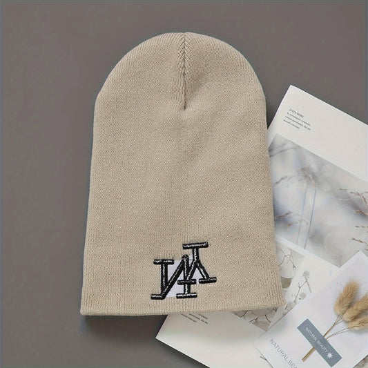 1/2/3pcs Unisex Winter Beanie Hats, Solid Color Knitted Warm Outdoor Caps with Embroidered Hand Washable