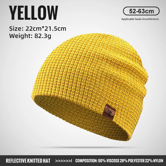 WRELS Winter Knitted Beanie Hats Warm Night Running Reflective Hat Unisex Windproof Ear Protection Cycling Hiking Ski Cap