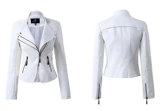 Women's Leather Jacket European and American Fashion Motorcycle Slim Short Leather Jacket Zipper