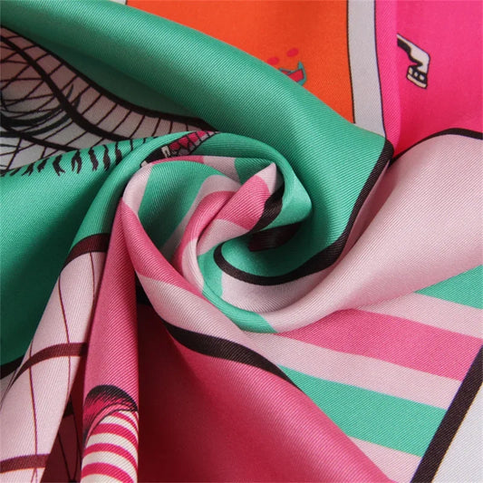 90x90cm New Design Horse Universe Printed Twill Silk Scarf Square Scarves Lady Wraps Kerchief Woman Neck Shawl Wraps