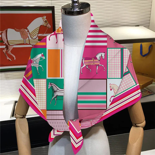 90x90cm New Design Horse Universe Printed Twill Silk Scarf Square Scarves Lady Wraps Kerchief Woman Neck Shawl Wraps