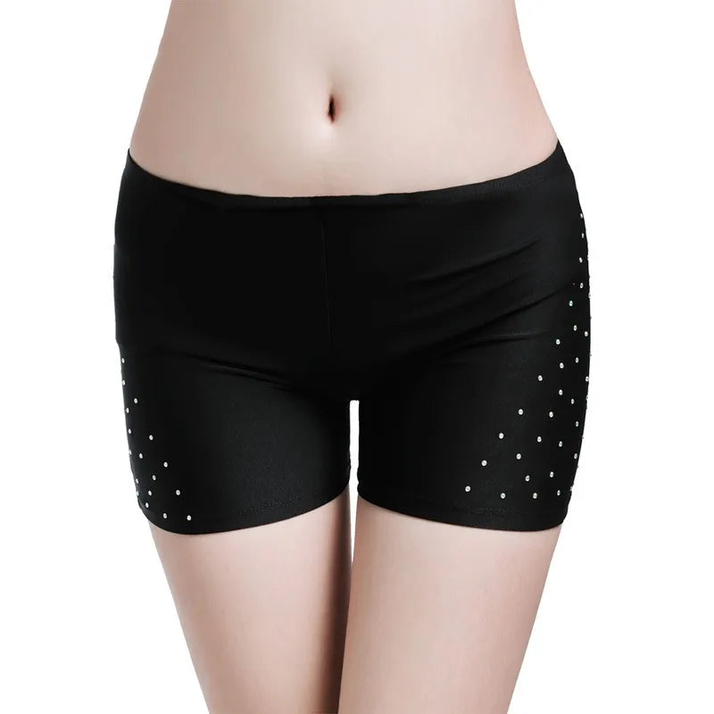 Mandotos International black belly dance safety shorts with sparkling diamond accents