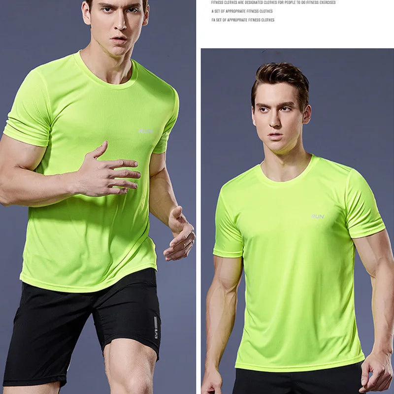Men's lime green quick dry compression sport t-shirt for running and gym fitness.
