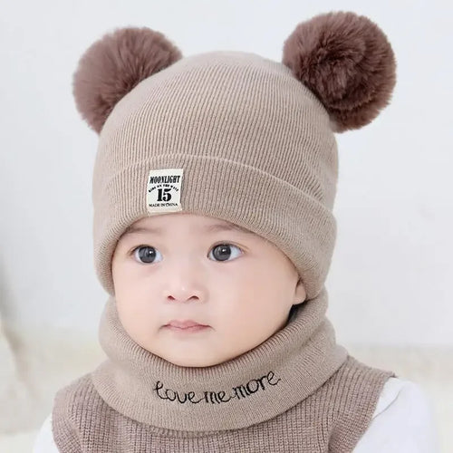 Winter Children Warm Baby Knitted Hats with Pom Pom Kids Knit Beanie Hats Solid Color Children's Hat for Boys Girls Accessories
