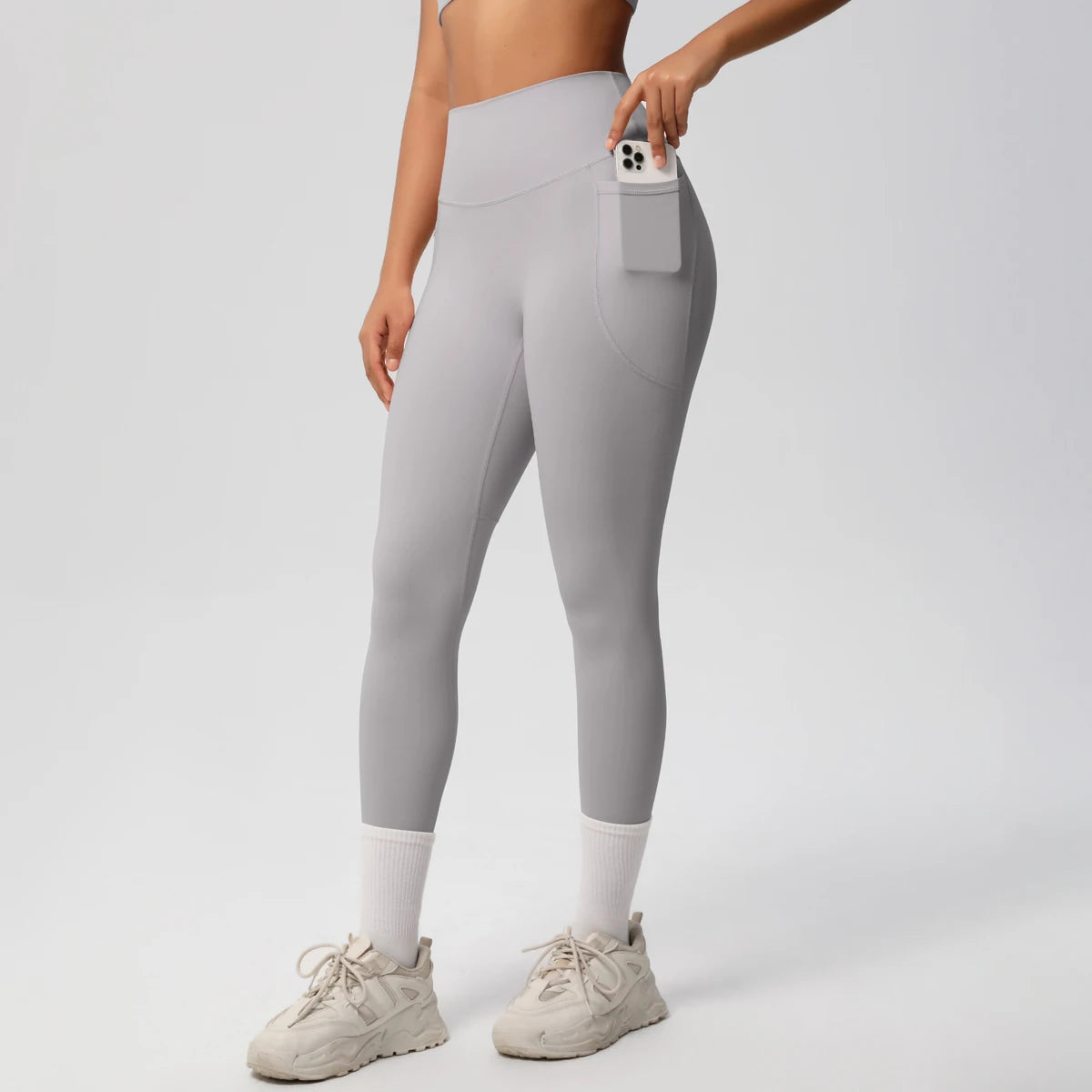 High Waist Women's Leggings Stretch Yoga Pants Tights With Pockets Push Up Fitness Running Sportswear Solid Color Pants
