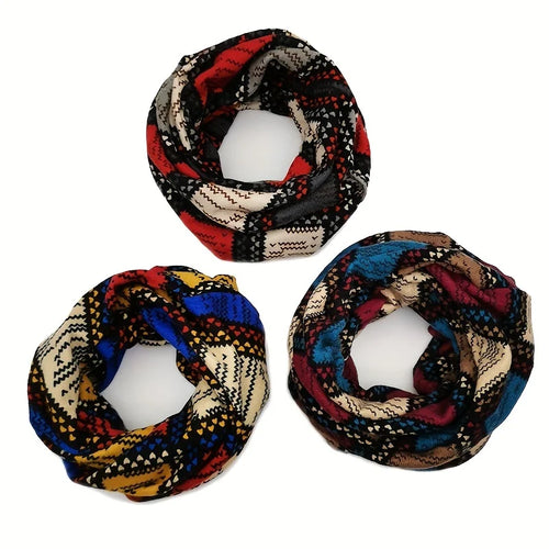 Autumn & Winter Vintage Printed Beanie - Classic Color Block Elastic Slouchy Skull Cap Boho Neck Gaiter Windproof for Women Men