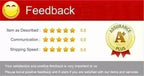 Customer feedback rating showing 5.0 stars for item description, communication, and shipping.