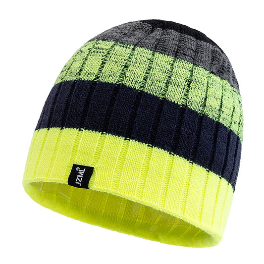 Unisex JZML Letter Label Decor Beanie Hat Casual Colorful Stripes Winter Knitted Hat Daily Life And Outdoor Ski Sports Cap