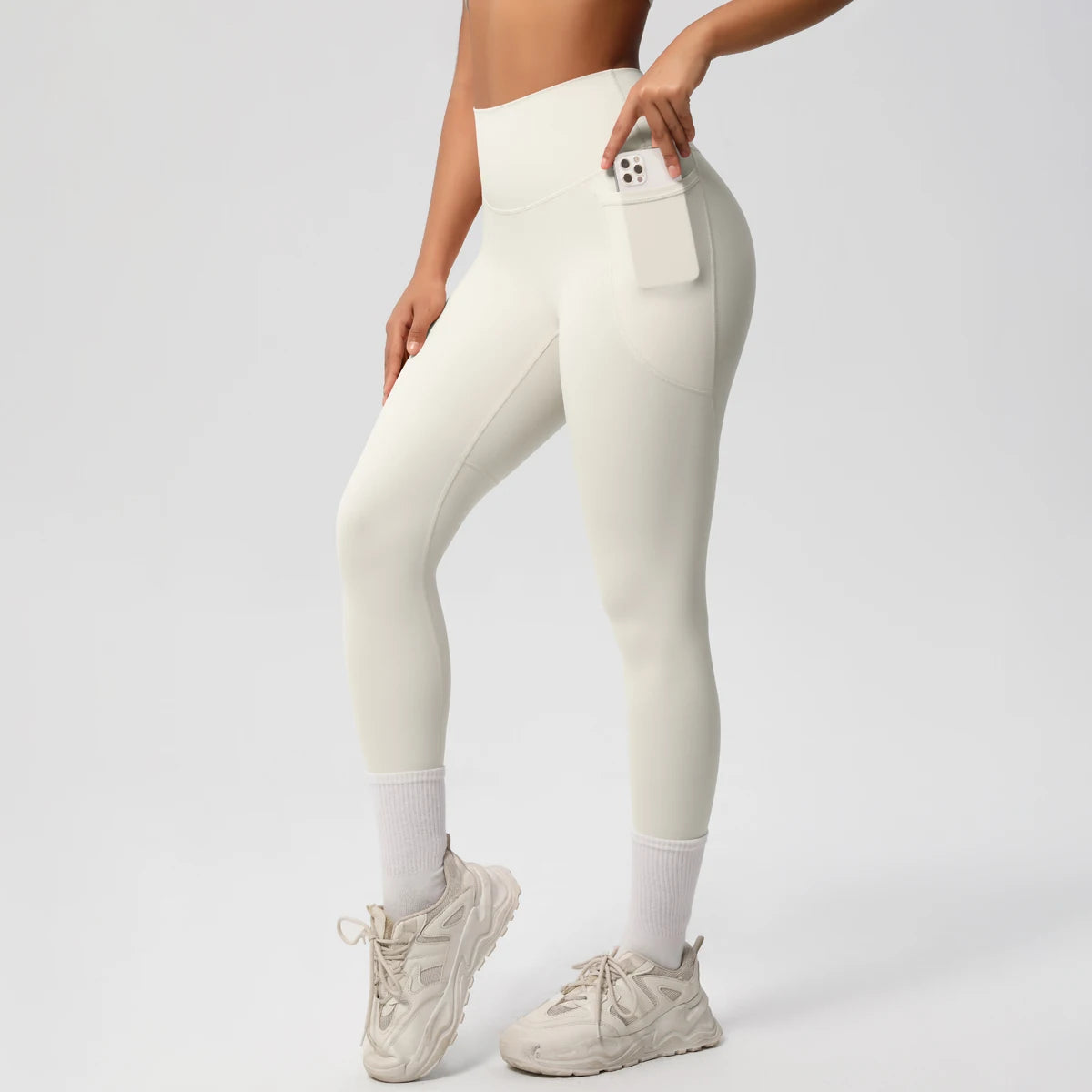 High Waist Women's Leggings Stretch Yoga Pants Tights With Pockets Push Up Fitness Running Sportswear Solid Color Pants