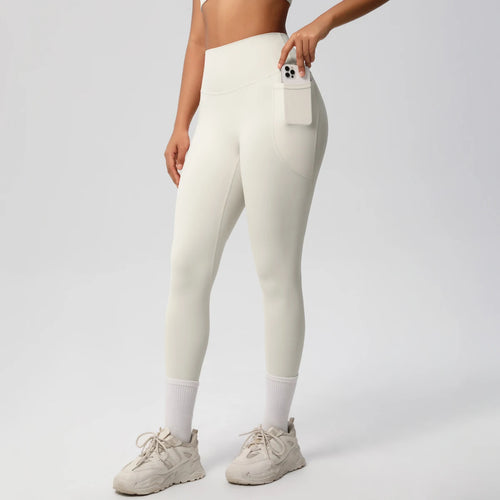 Pantalones Leggings de Mujer de Cintura Alta Elásticos para Yoga Mallas con Bolsillos Push Up Ropa Deportiva para Fitness Running Pantalones de Color Liso
