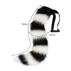 Black and white striped faux fur animal tail cosplay prop with 50cm length.