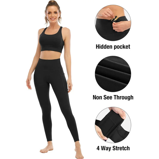 1PC Plus Size Pocket Yoga Pants Women Solid Fitness Sports Leggings High Waist Elastic Gym Tights Female Running Trousers XXXL