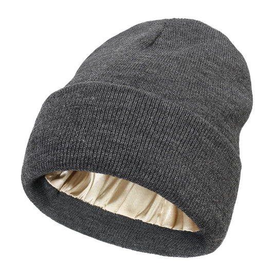 Unisex Satin Lined Beanie Hat For Women Winter Silk Lining Slouchy Warm Cuffed Skullies 2Layer Hair Cover Sleep Cap