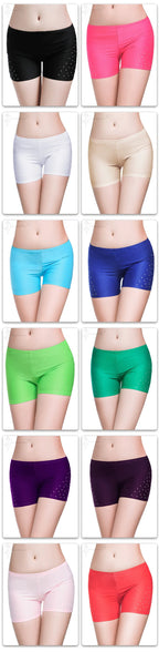 Mandotos International colorful belly dance safety shorts with diamond embellishments.