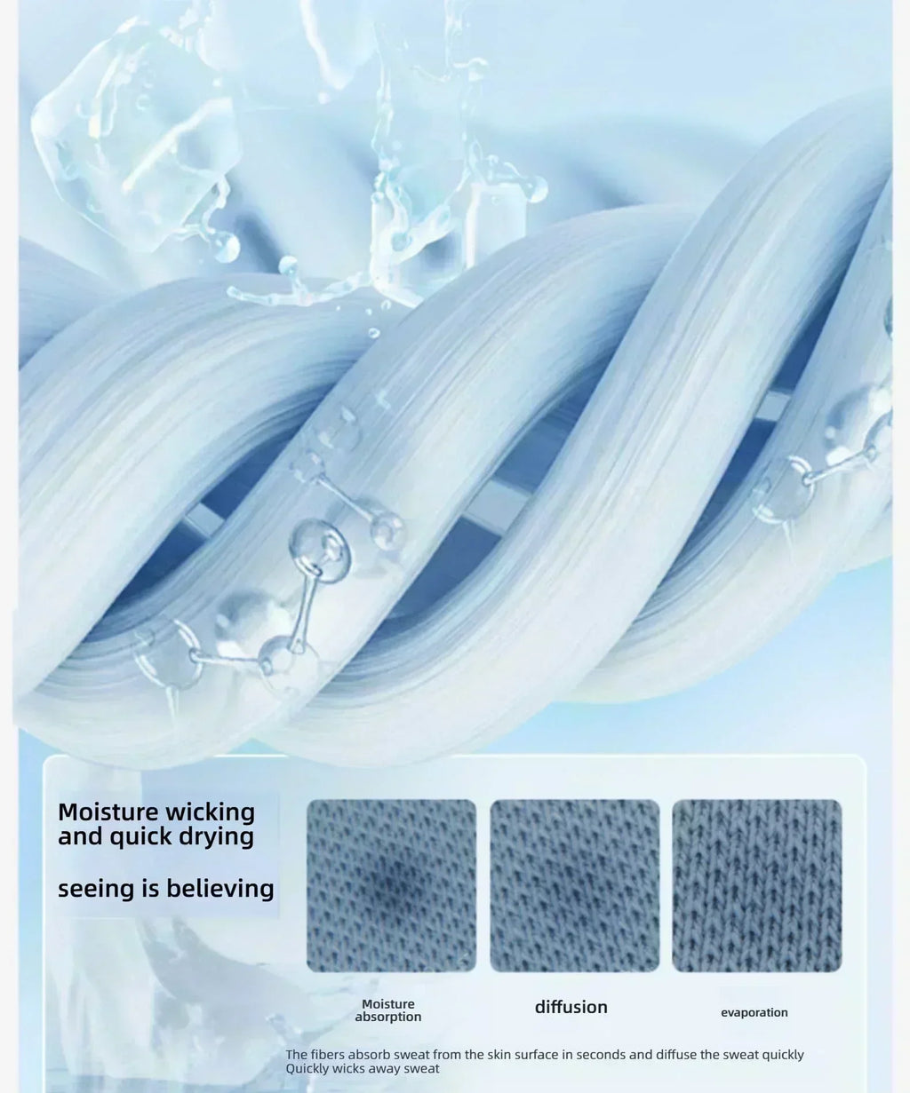 Moisture wicking and quick drying fabric texture showing absorption, diffusion, and evaporation.