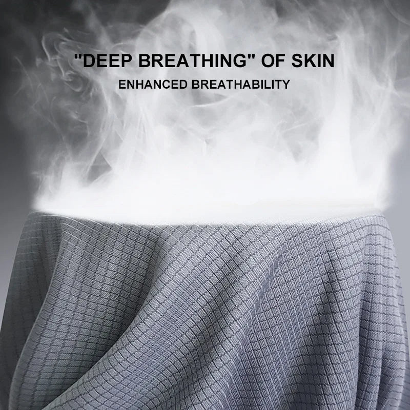 Close-up of breathable, grey quick-dry sport fabric with steam illustrating enhanced breathability.
