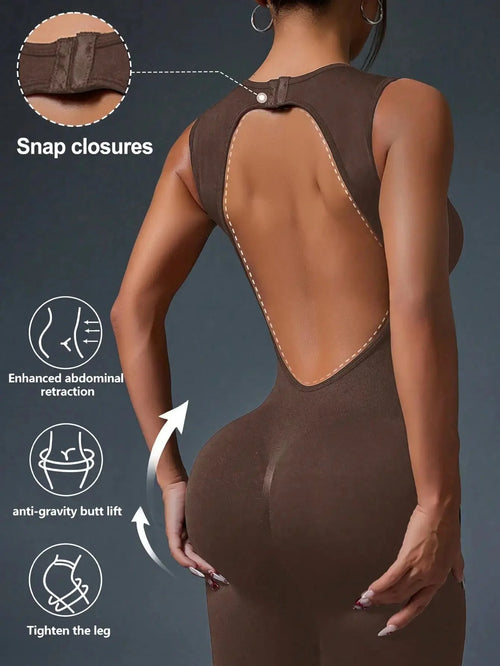 🧘‍♀️ Seamless Sleeveless Yoga Jumpsuit with Zipper Closure
