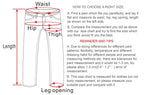 Size guide diagram for men's cargo pants showing waist, hip, thigh, length, and leg opening.