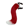 Red and white faux fur fox tail cosplay accessory for Halloween and anime costumes.