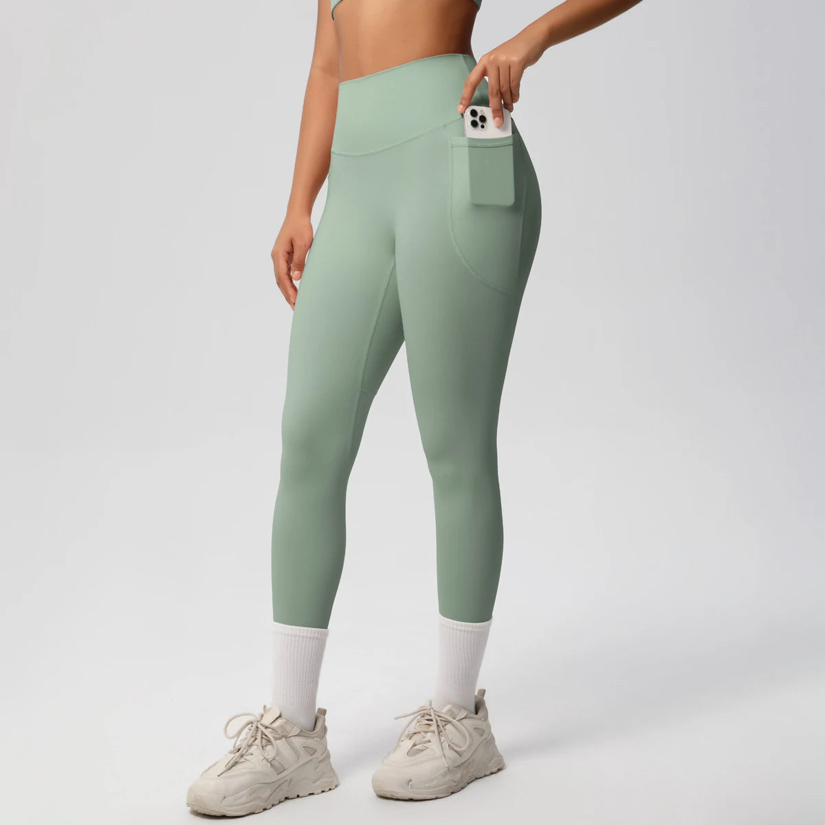 High Waist Women's Leggings Stretch Yoga Pants Tights With Pockets Push Up Fitness Running Sportswear Solid Color Pants