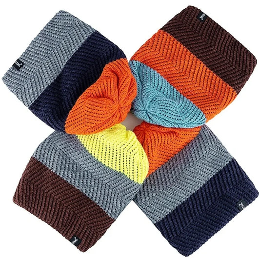 Unisex JZML Letter Label Decor Beanie Hat Casual Colorful Stripes Winter Knitted Hat Daily Life And Outdoor Ski Sports Cap