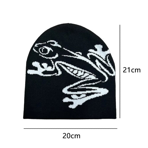 Tree Frog Print Beanie Men Women, Stretchy Knit Skull Cap for Outdoor Sports, Casual Streetwear, Unisex Cuffed Winter Hat