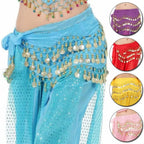 Mandotos International sexy belly dance hip scarf wrap belt with sequins and coins in multiple colors