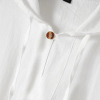 Men's Summer Fashion Casual Cotton and Linen Sports Hooded Shirts, Personalized One-Button Drawstring Solid-Color Pullovers