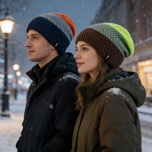 Unisex JZML Letter Label Decor Beanie Hat Casual Colorful Stripes Winter Knitted Hat Daily Life And Outdoor Ski Sports Cap
