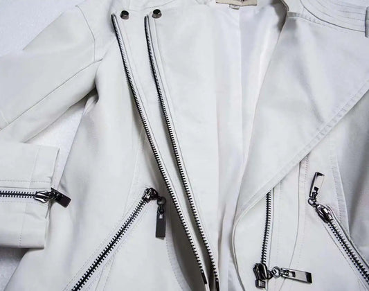 Women's Leather Jacket European and American Fashion Motorcycle Slim Short Leather Jacket Zipper