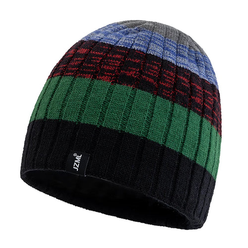 Unisex JZML Letter Label Decor Beanie Hat Casual Colorful Stripes Winter Knitted Hat Daily Life And Outdoor Ski Sports Cap
