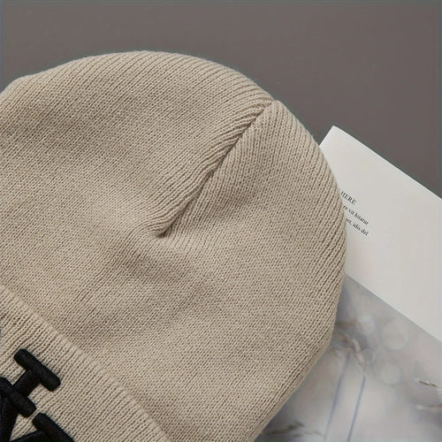 1/2/3pcs Unisex Winter Beanie Hats, Solid Color Knitted Warm Outdoor Caps with Embroidered Hand Washable
