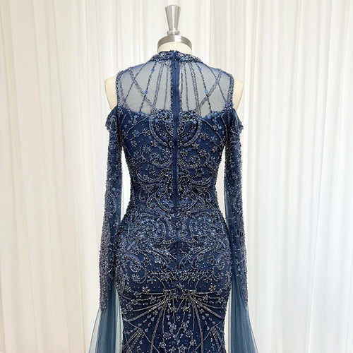Eshaut&bridal Luxury Beaded Evening Dress Cape Sleeve Dubai Sheer Neck Mermaid Formal Prom Wedding Party Gown Customized 2026