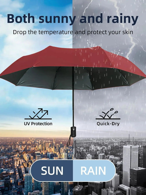 Black Glue Fully Automatic Umbrella - Thick Durable Three-Fold UV Resistant Folding Design for Protection And Style